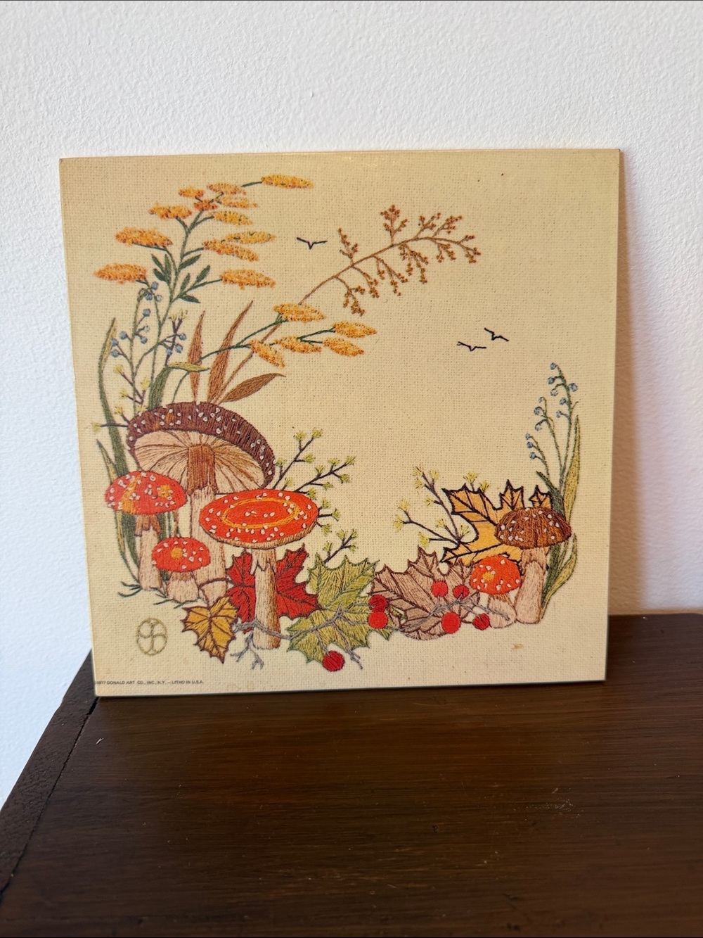 Autumn Mushroom Botanical Canvas Art - Orange & Cream 8x8in